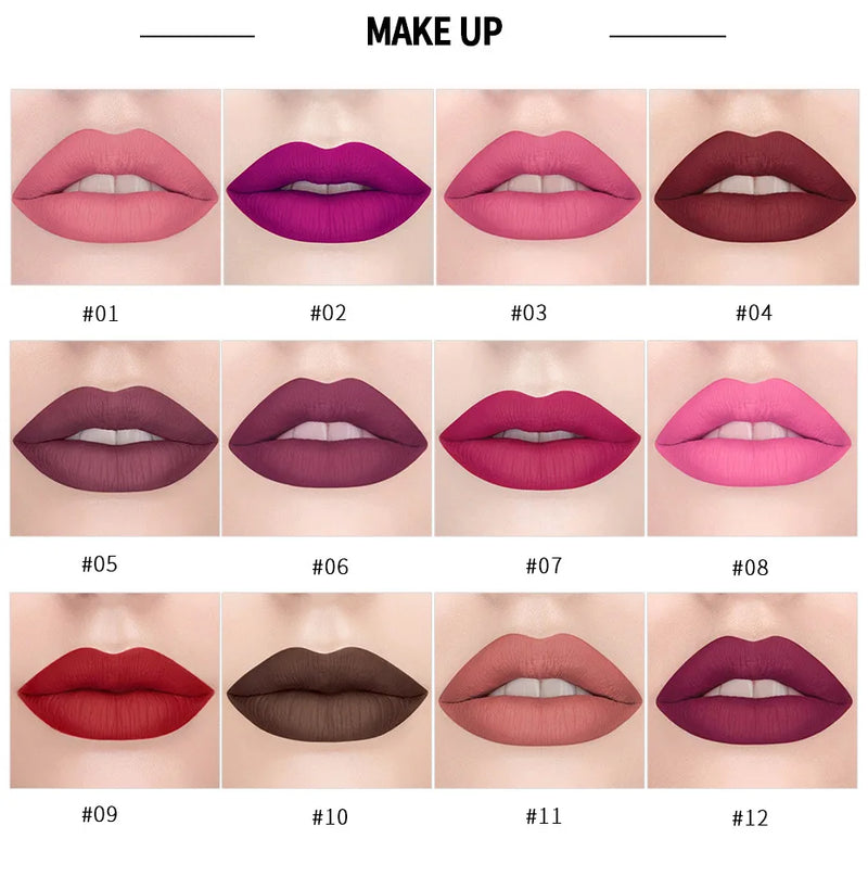 HANDAIYAN 12 Color Matte Lipstick Waterproof Moisturize Velvet Sexy Lip Gloss Popular Color Hot Selling Fashion Beauty Lipstick