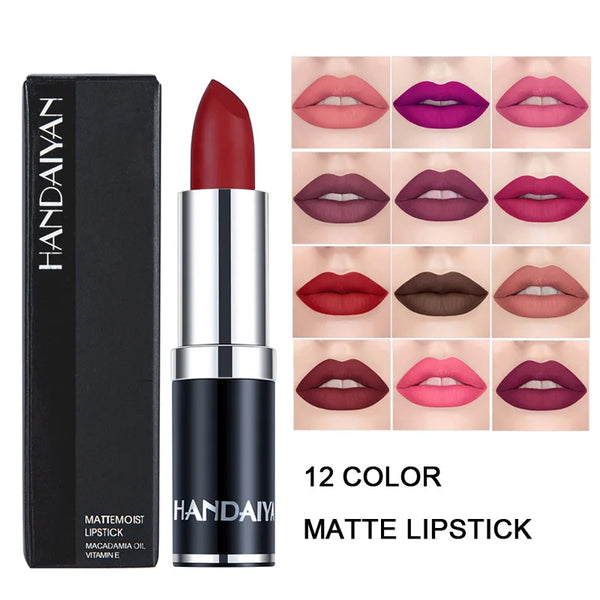 HANDAIYAN 12 Color Matte Lipstick Waterproof Moisturize Velvet Sexy Lip Gloss Popular Color Hot Selling Fashion Beauty Lipstick