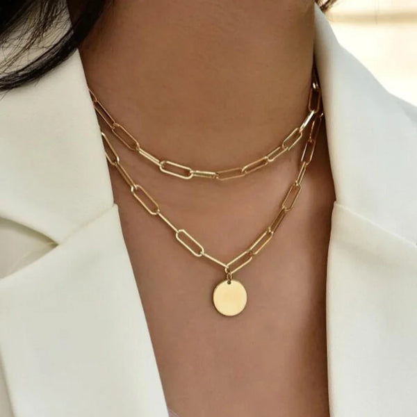 SUMENG 2024 New Fashion Vintage Round Charm Layered Necklace Jewelry Clothing Aesthetic For Women Girls Pendant Gifts