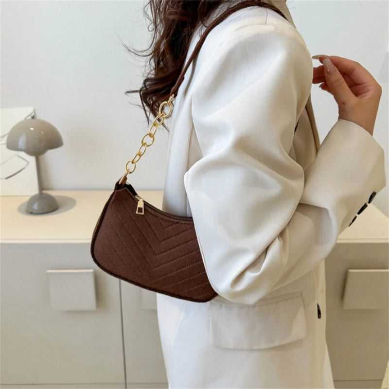 2023 Fashion Women Retro Underarm Bag Felt Solid Color Shoulder Bag Casual Purse Dumpling Bag Simple Fashion Crossbody Bag